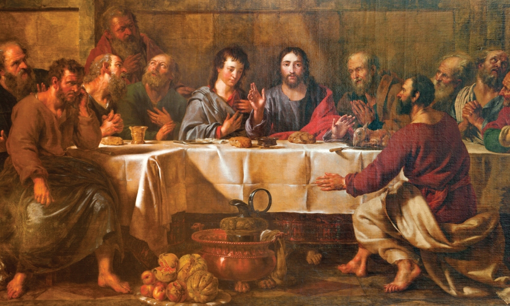 Jesus surrounded by his disciples at the Last Supper