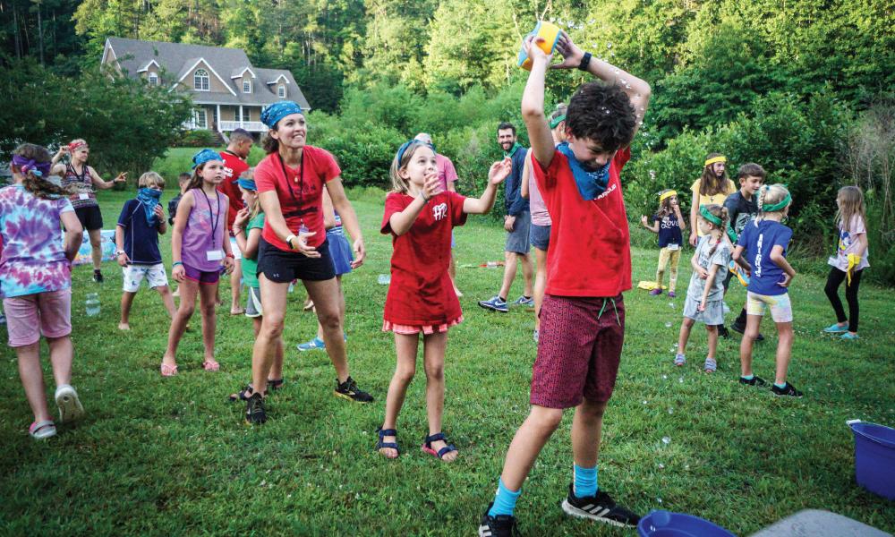 Children playing games at Heart Ridge's Catholic camp