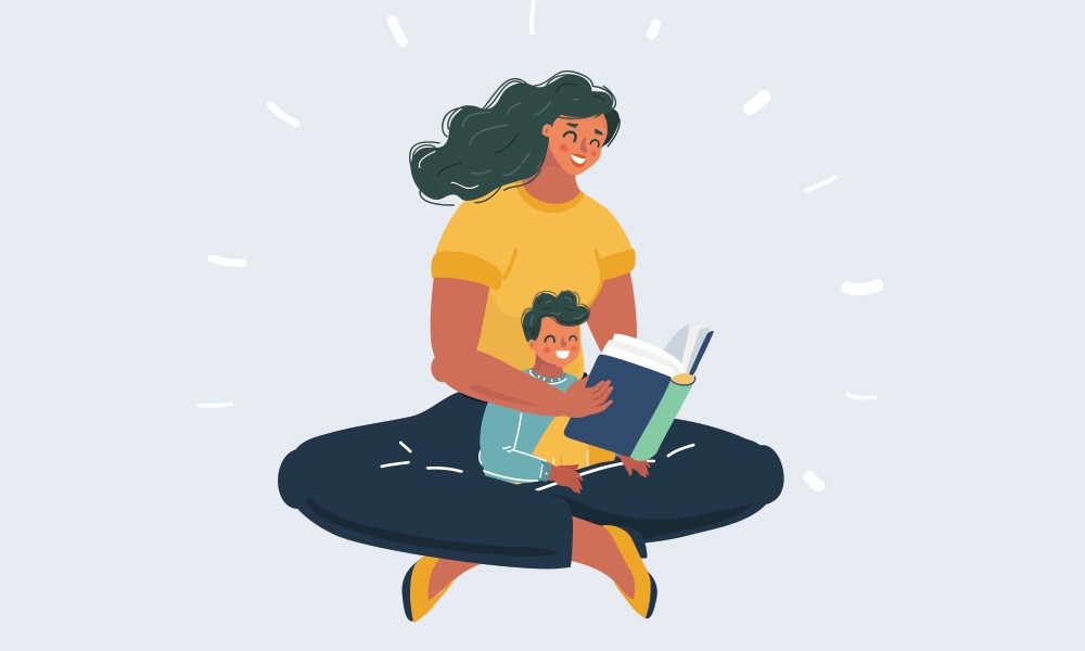 Illustration of mother reading with child