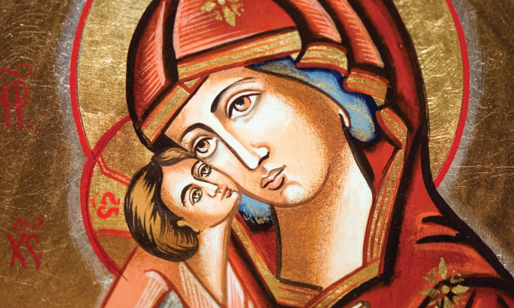 Orthodox style illustration of Madonna and child