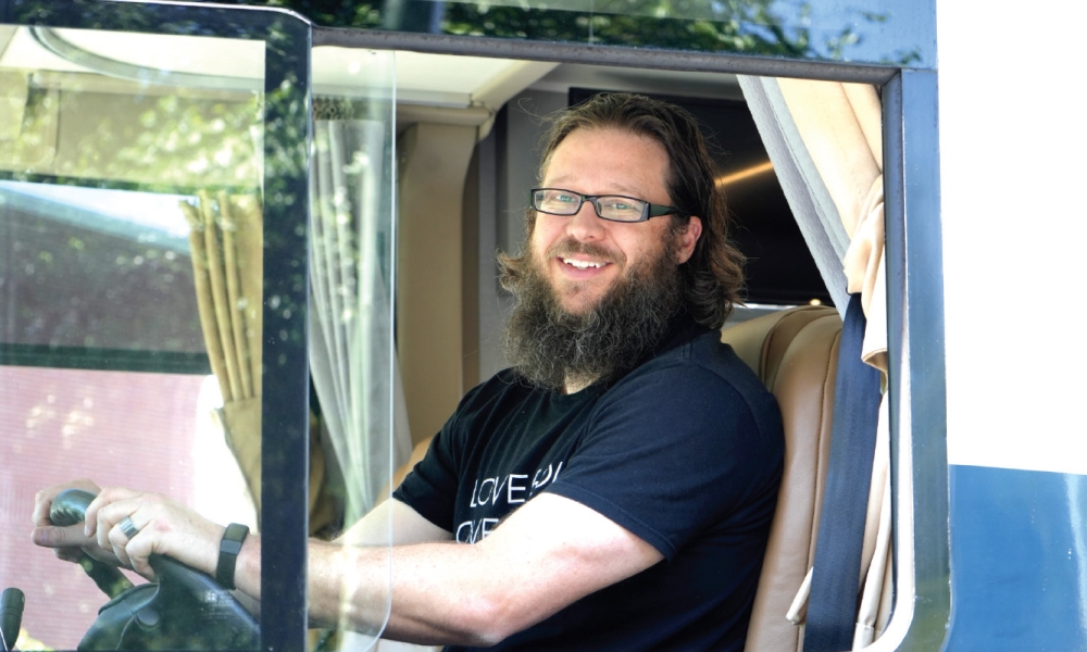 Eric Starks driving the pregnancy center mobile unit