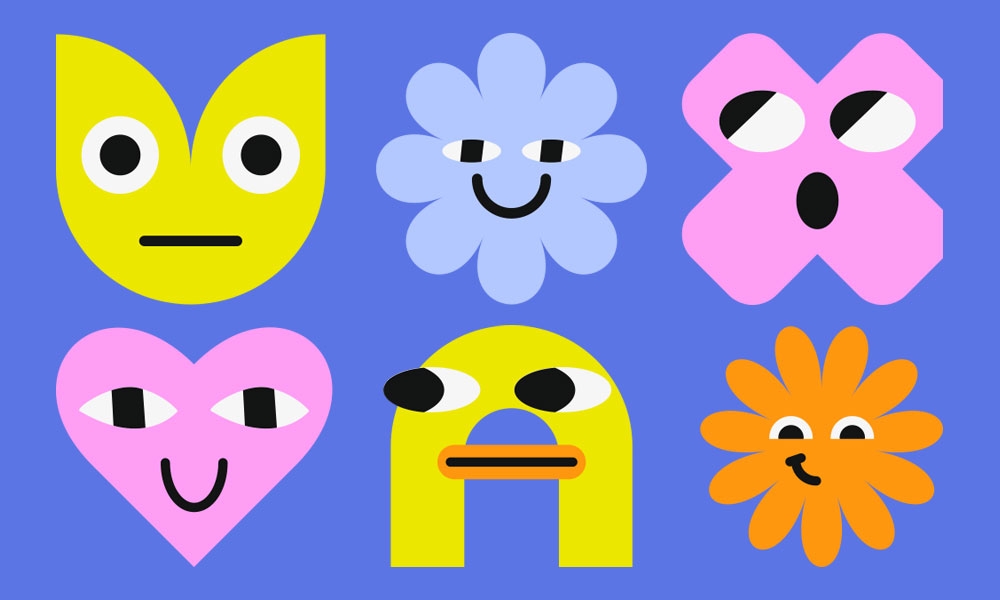 Illustrations of shapes with faces