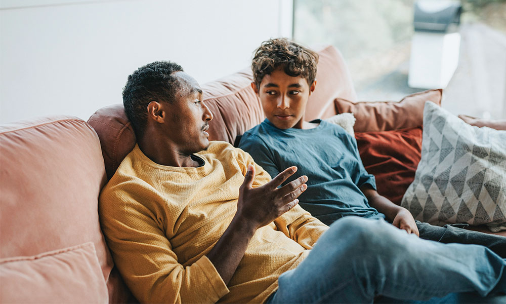 Father talking to son
