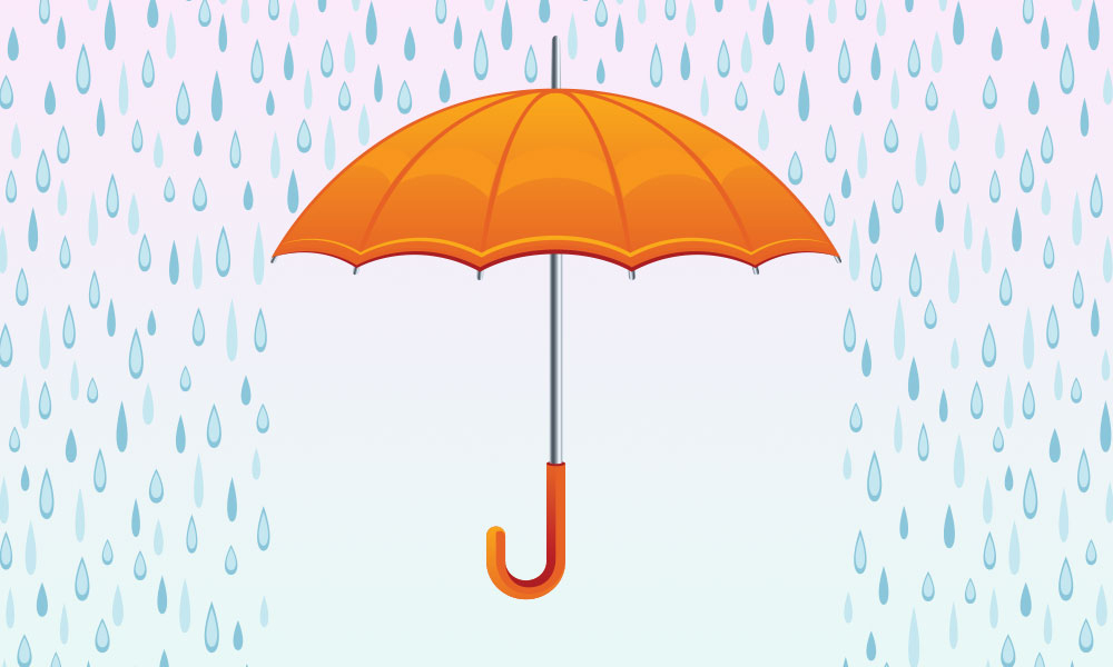 Illustration of an orange umbrella blocking rain