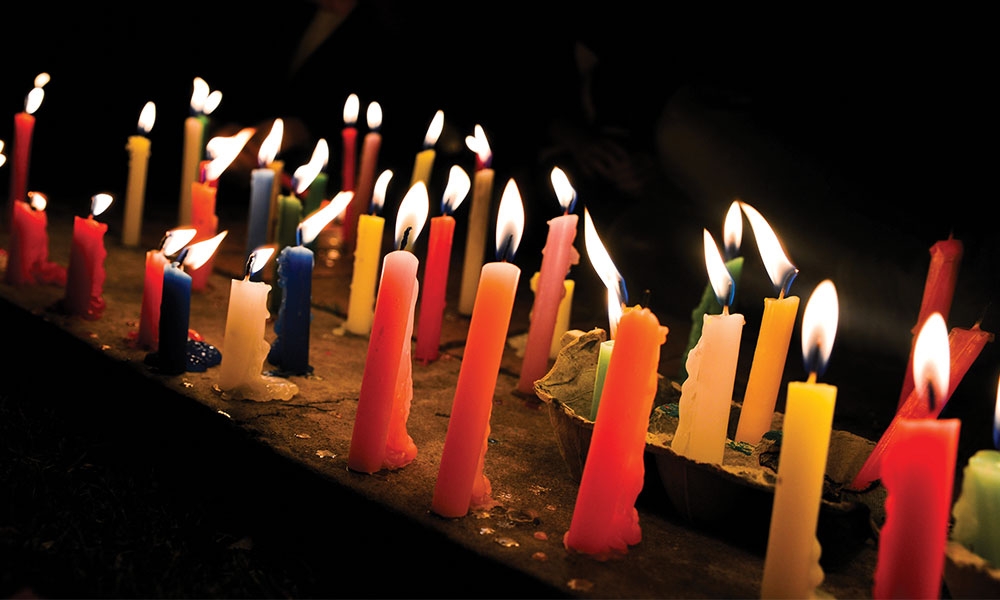 Burning colorful candles