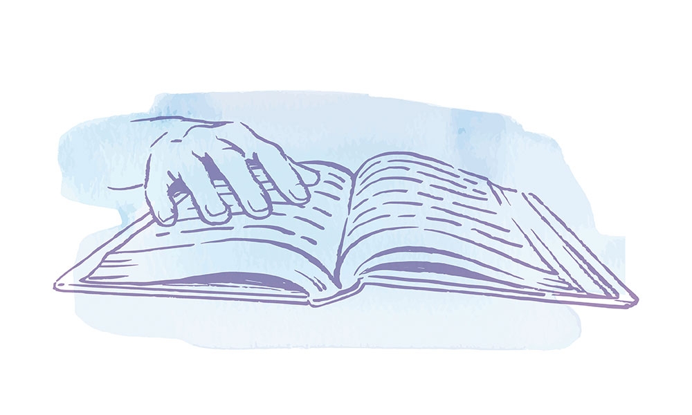 Illustration of hand on an open book