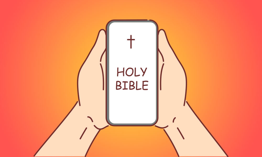 Illustration of a person reading the Bible on their smartphone