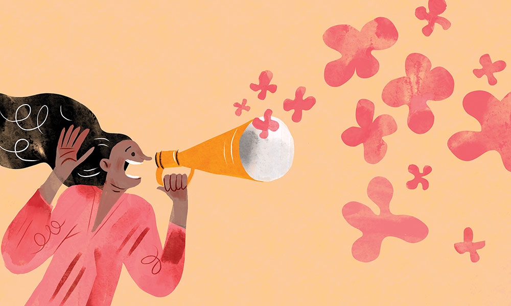 Illustration of woman shouting into bullhorn speaker