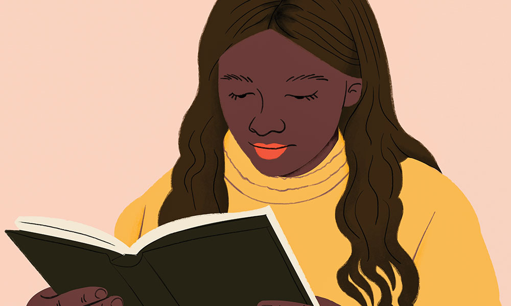Illustration of a woman reading a book