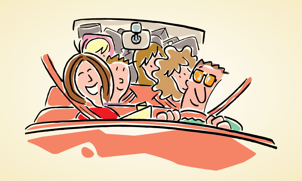 Illustration of a family in a car