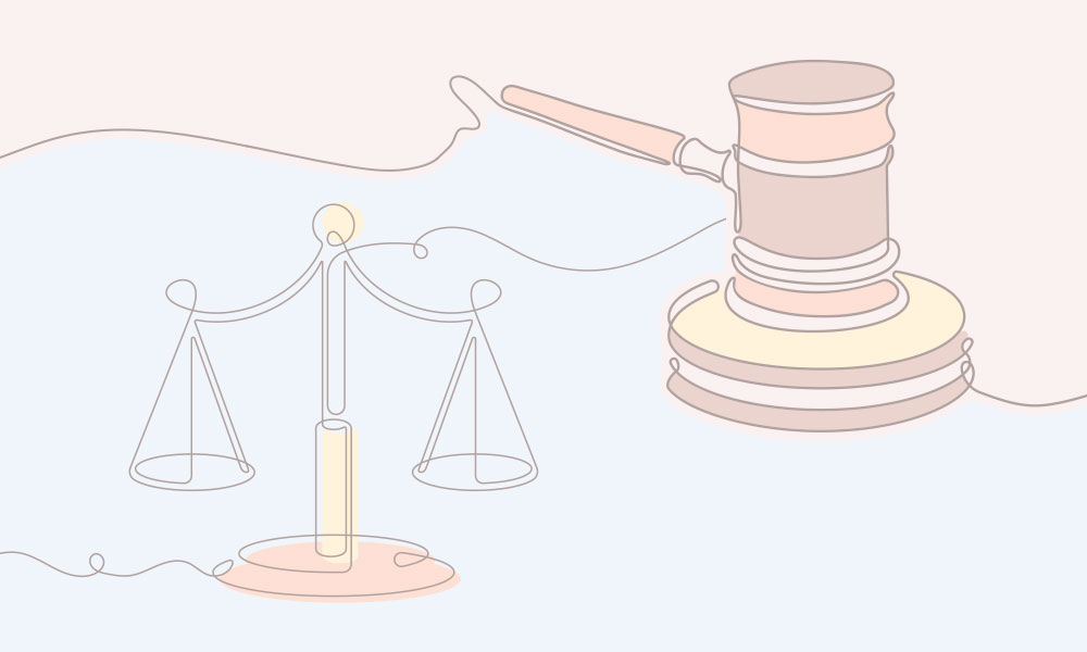 Illustration of judge's gavel and judgement scales